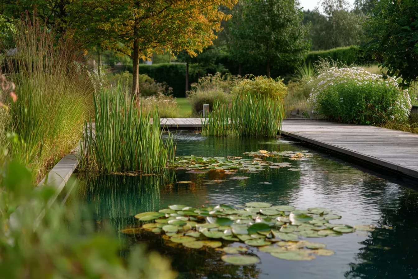 Schwimmteich mit klar getrennter Schwimm- und Regenerationszone
